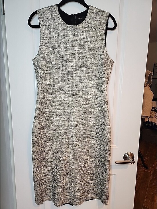 Theory Dresses & Skirts - Theory Tweed Sheath Dress Womens L 12 Beige Blk Cotton Blend Sleeveless Career